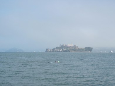 Someone (not me) swimming by Alcatraz.